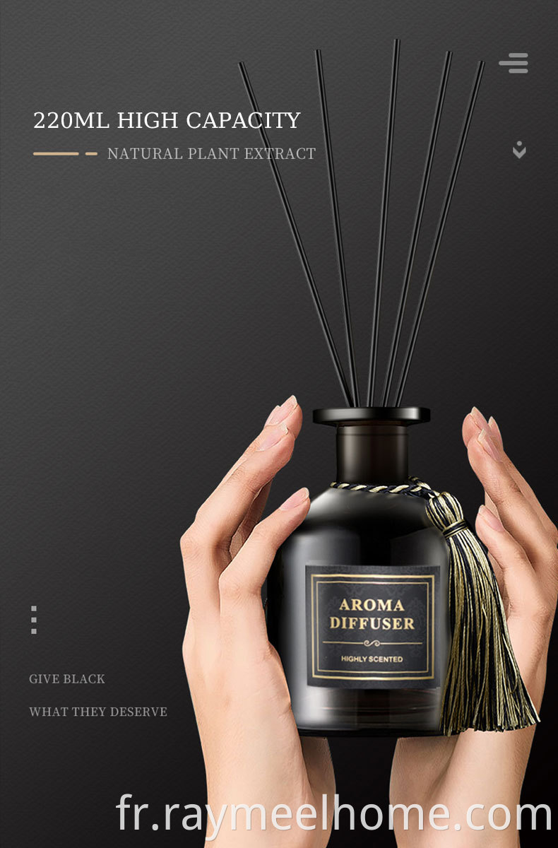 220 ml de grande masse décoration décoration intérieure parfum d'air de bouteille noire diffuseur anche